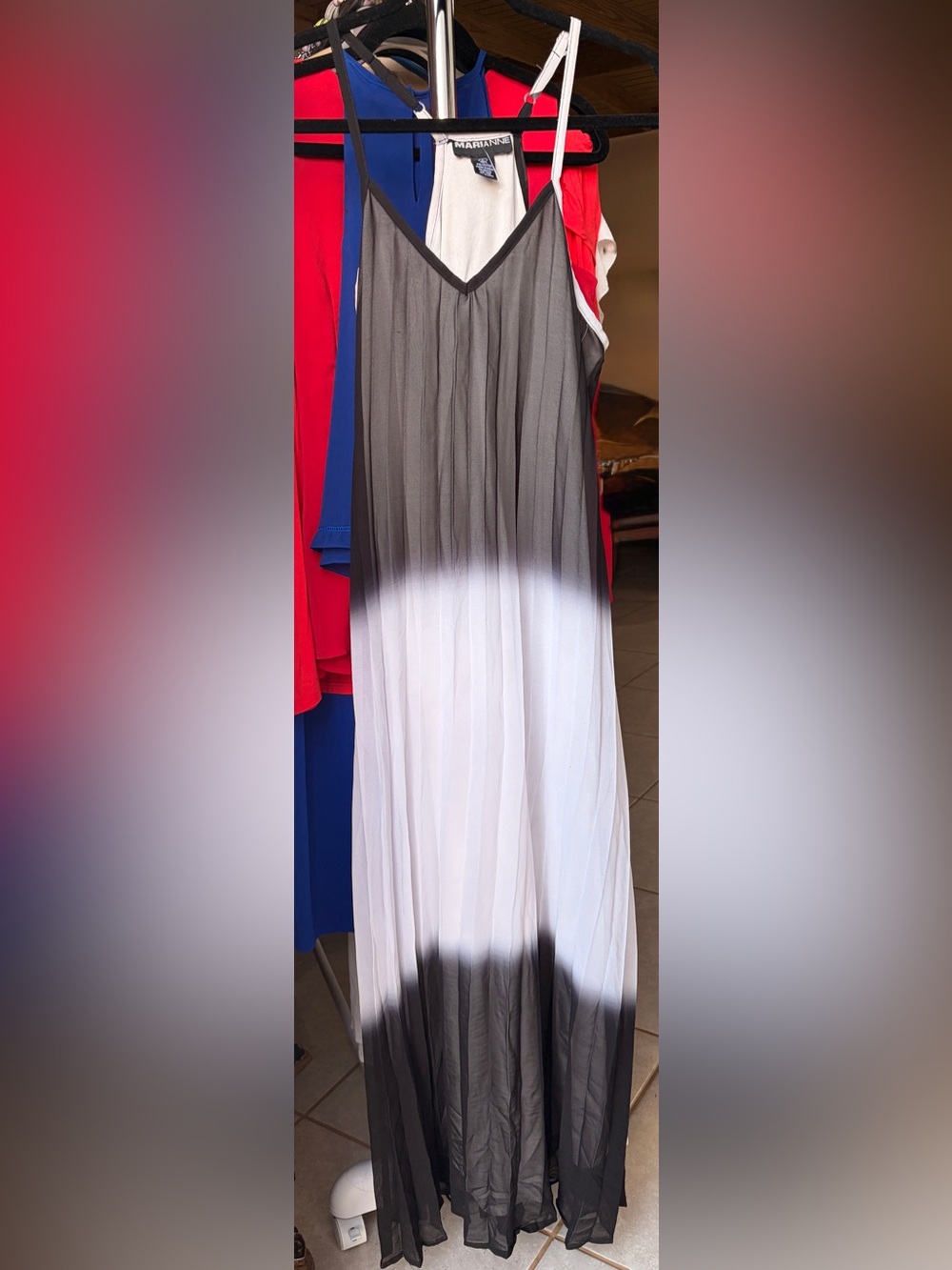 Arianne Black and White Ombre Pleated Maxi Dress